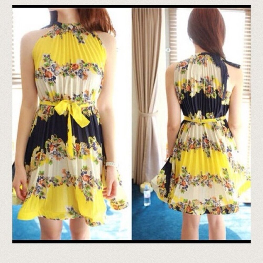 🎃Pleated Floral Sleeveless Mini Dress.